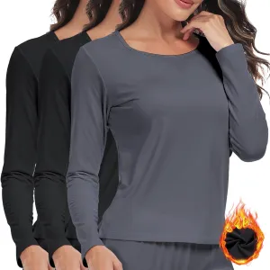 ZUTY 3 Pack Long Sleeve Thermal Shirts for Women Tops Long Johns Lightweight Winter Clothes Warm Base Layer
