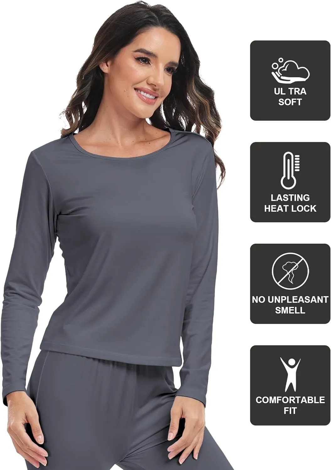 ZUTY 3 Pack Long Sleeve Thermal Shirts for Women Tops Long Johns Lightweight Winter Clothes Warm Base Layer